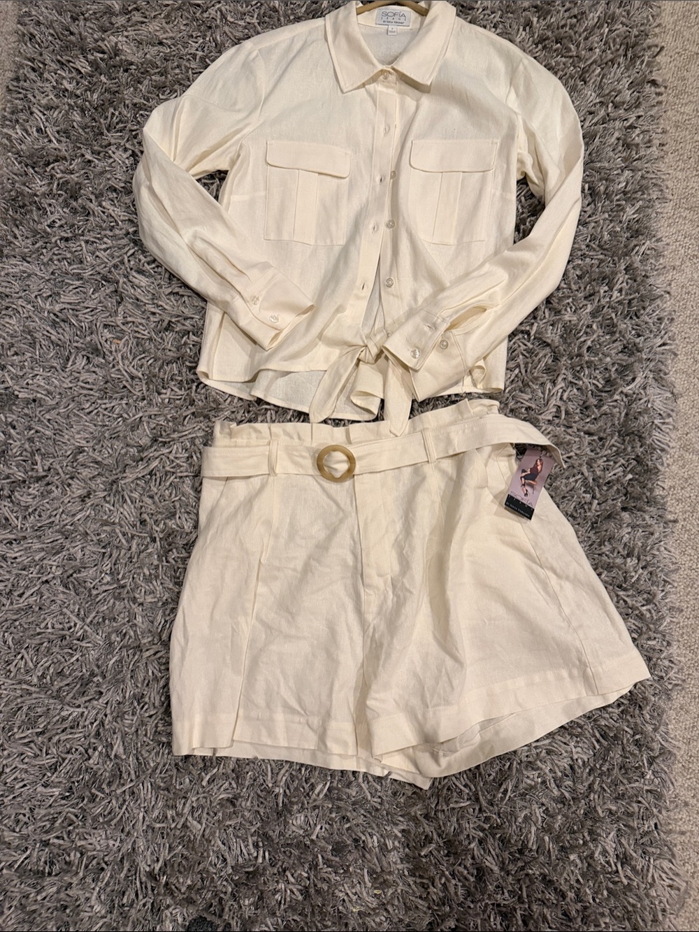Women's Cream High-Waist Belted Bermuda Shorts by Sophia Vergara